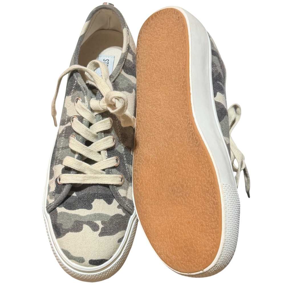 Steve Madden Elore Platform Sneaker Womens 8 Camo Canvas Flatform Low Top Y2K - Picture 6 of 8